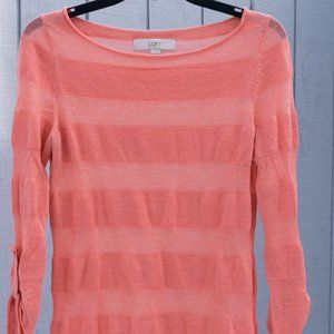 Ann Taylor Loft Coral Striped Sweater Pink S